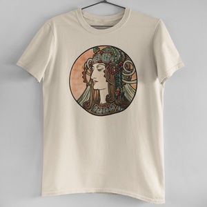 Art Nouveau Gypsy Goddess VTG Print Short Sleeve Graphic Tee T-shirt S M L XL